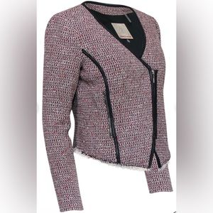 ✨⚡️💥REBECCA TAYLOR CUTAWAY LEATHER TRIM TWEED Zip-Up JACKET